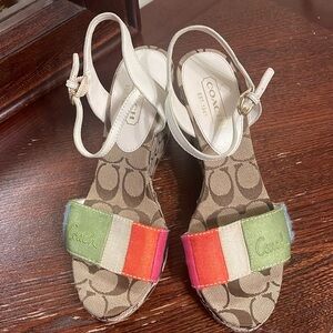 Vintage Coach Colorful Striped Wedge Sandals